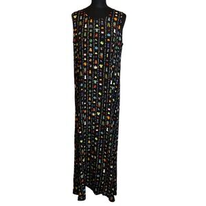 David Dart Collection Vintage Black Multicolor Vacation Print Maxi Dress, Medium